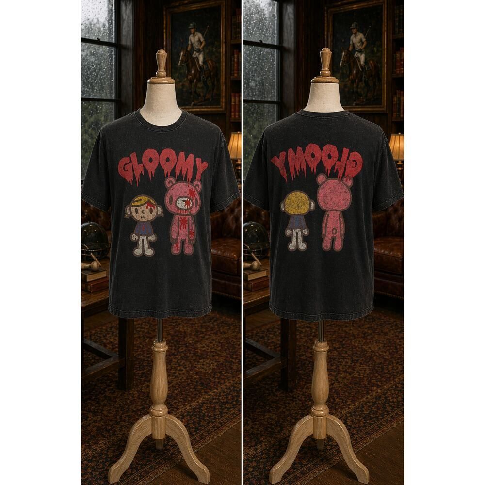Gloomy Bear Graphic Tee Black Vintage Fade Mori Chack Size L